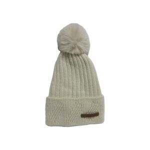 CATHERINE MALANDRINO WOMEN'S KNIT BEANIE HAT CREAM/IVORY POM POM NWT GIFT